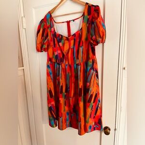 Orange Autumn colors puff sleeve 2XL Empire Waist babydoll dress